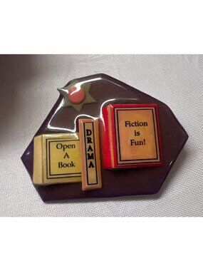 Vintage Brooch Lucinda Book Pin Teacher Read School Fiction Library Artisan